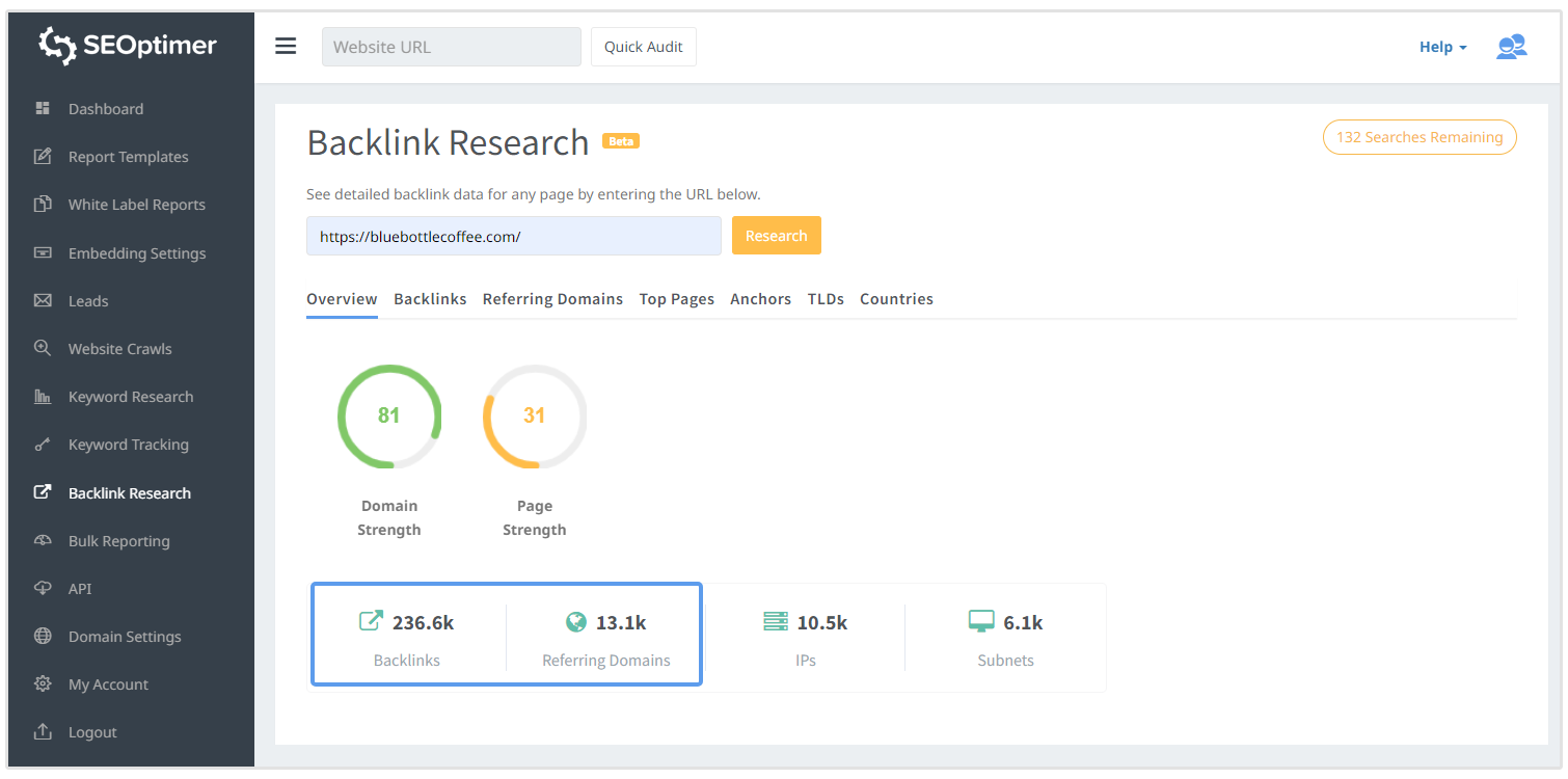 conteggio dei backlink vs domini di riferimento